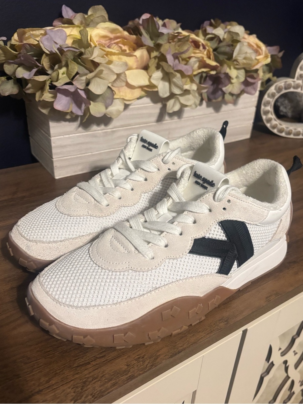 kate spade White and Black Mesh & Suede Sneakers